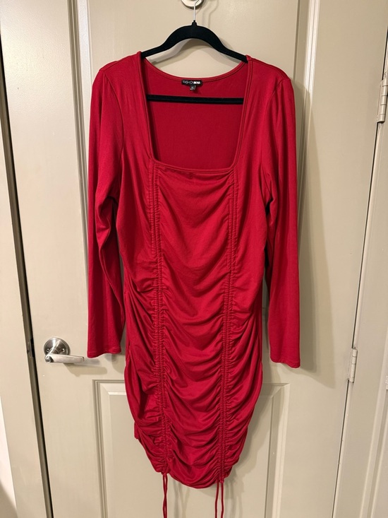 Fashion Nova Dresses & Skirts - Fashion Nova Red Ruched Long-Sleeve Mini Dress - 2X